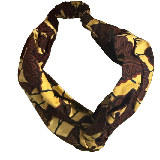 Brown and beige patterned wide turban