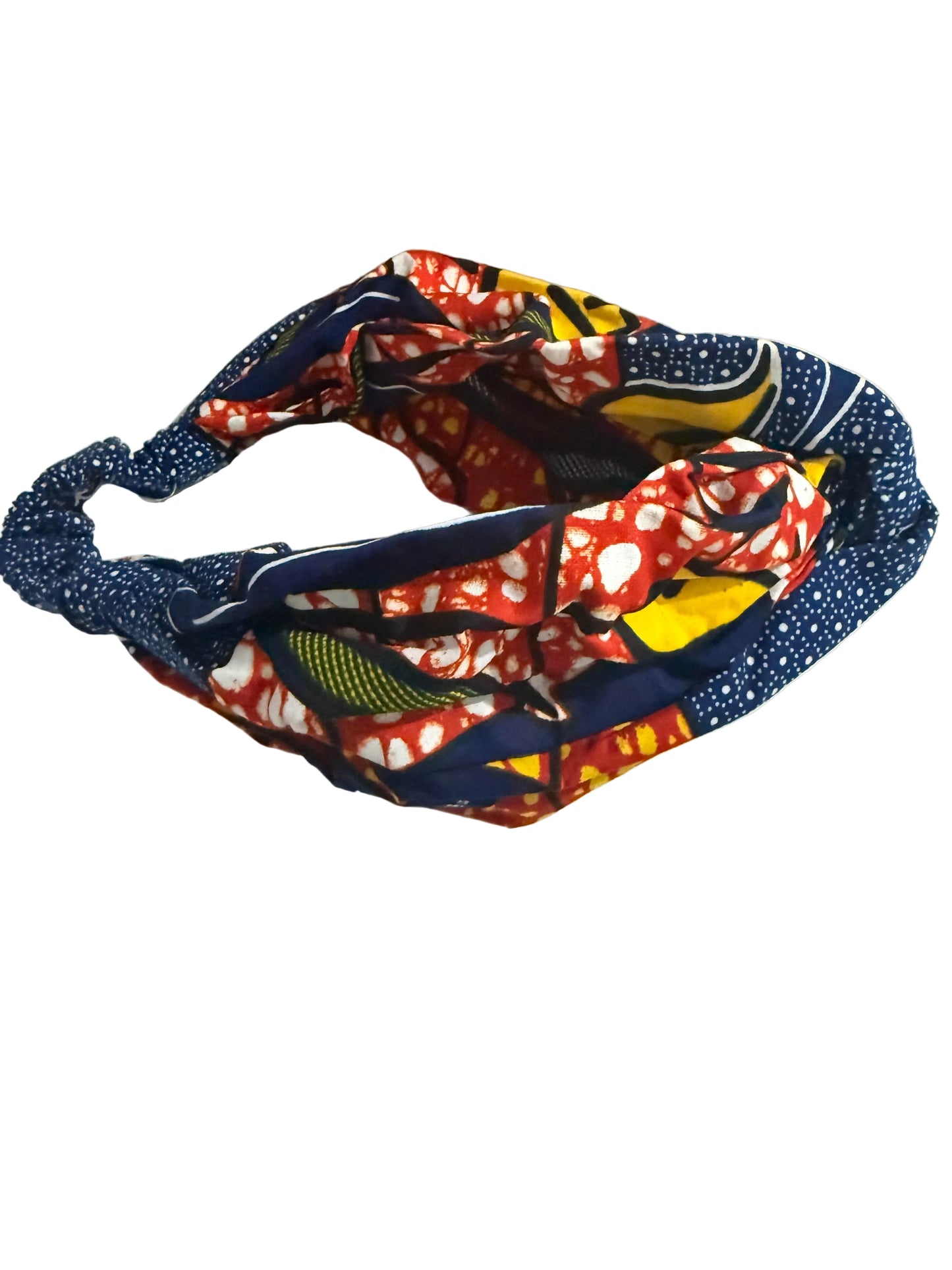 Blue, red and yellow wide turban