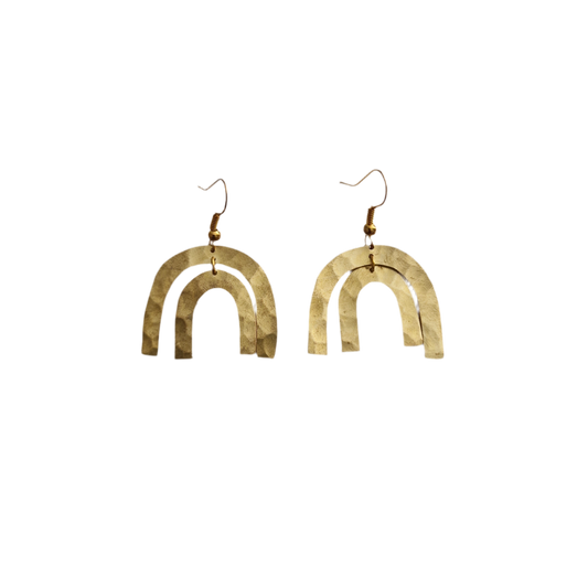 Boho geometric horse shoe shaped brass pendant earrings
