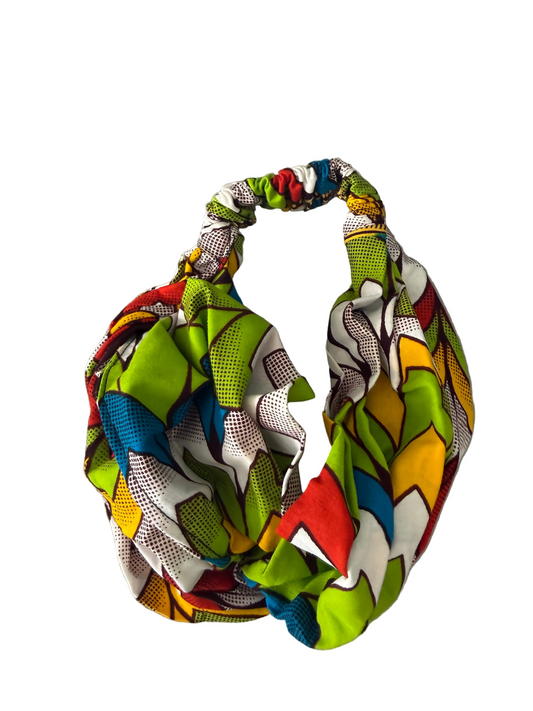 Kente African print turban style headband - Green colours