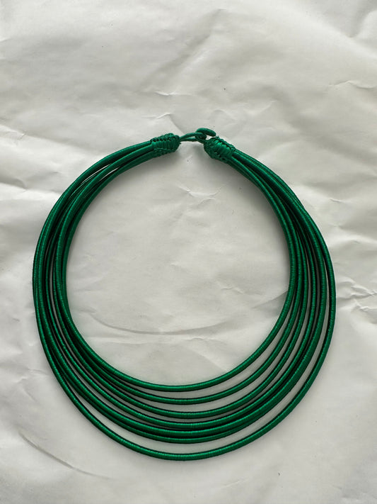 Green silk layered necklace - 7 strands