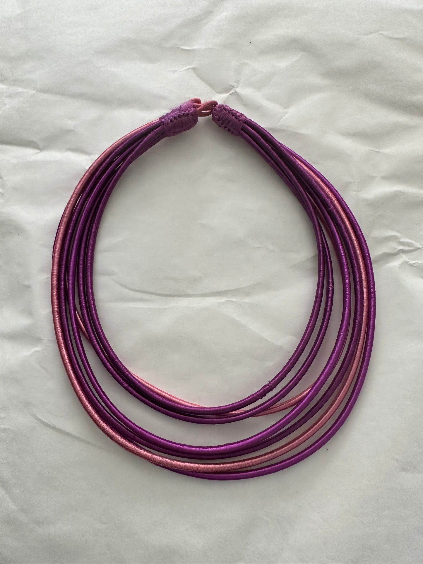 Pink and purple two tone silk layered necklace - 7 strands
