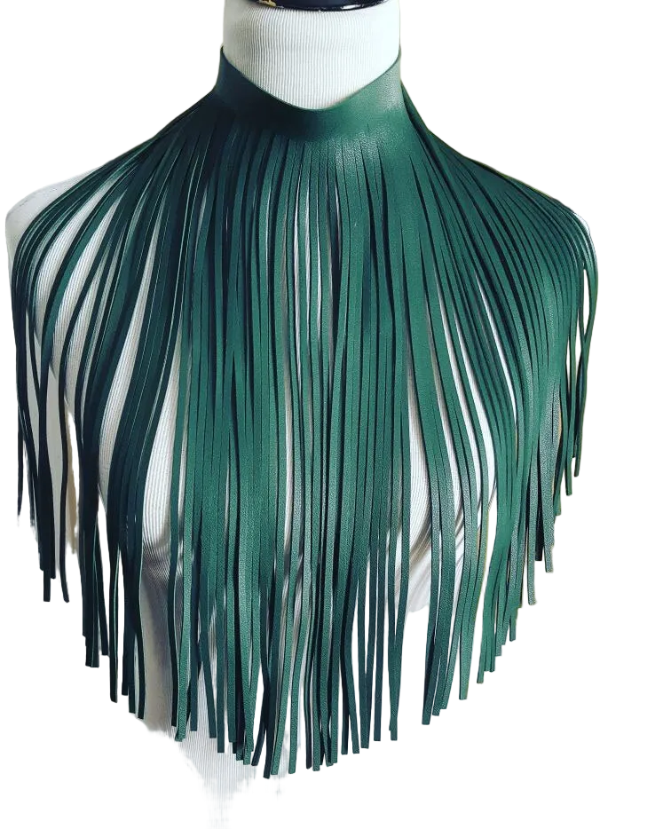 Dark Green Leather Collar Tassel Necklace
