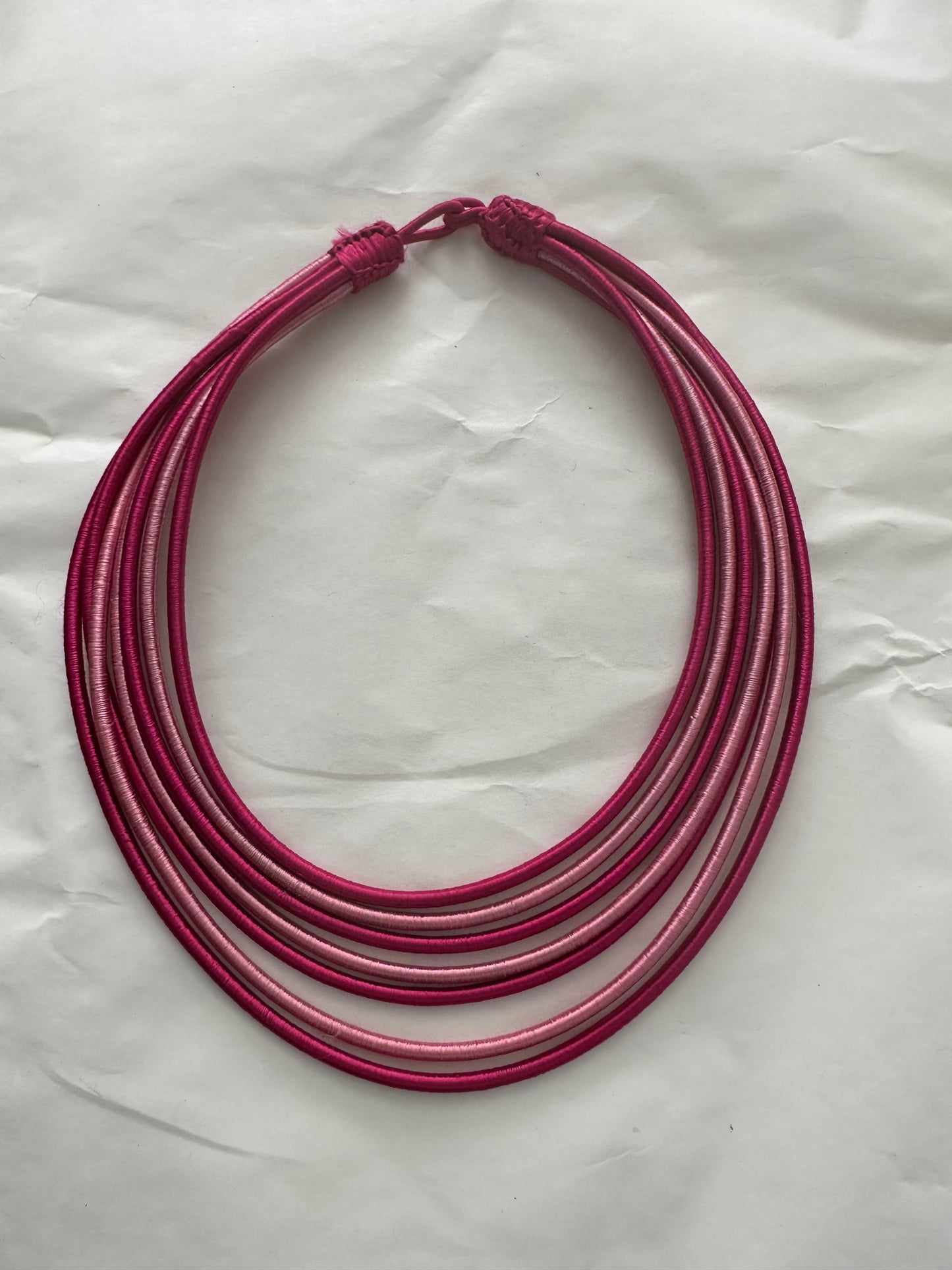 Pink two tone silk layered necklace - 7 strands