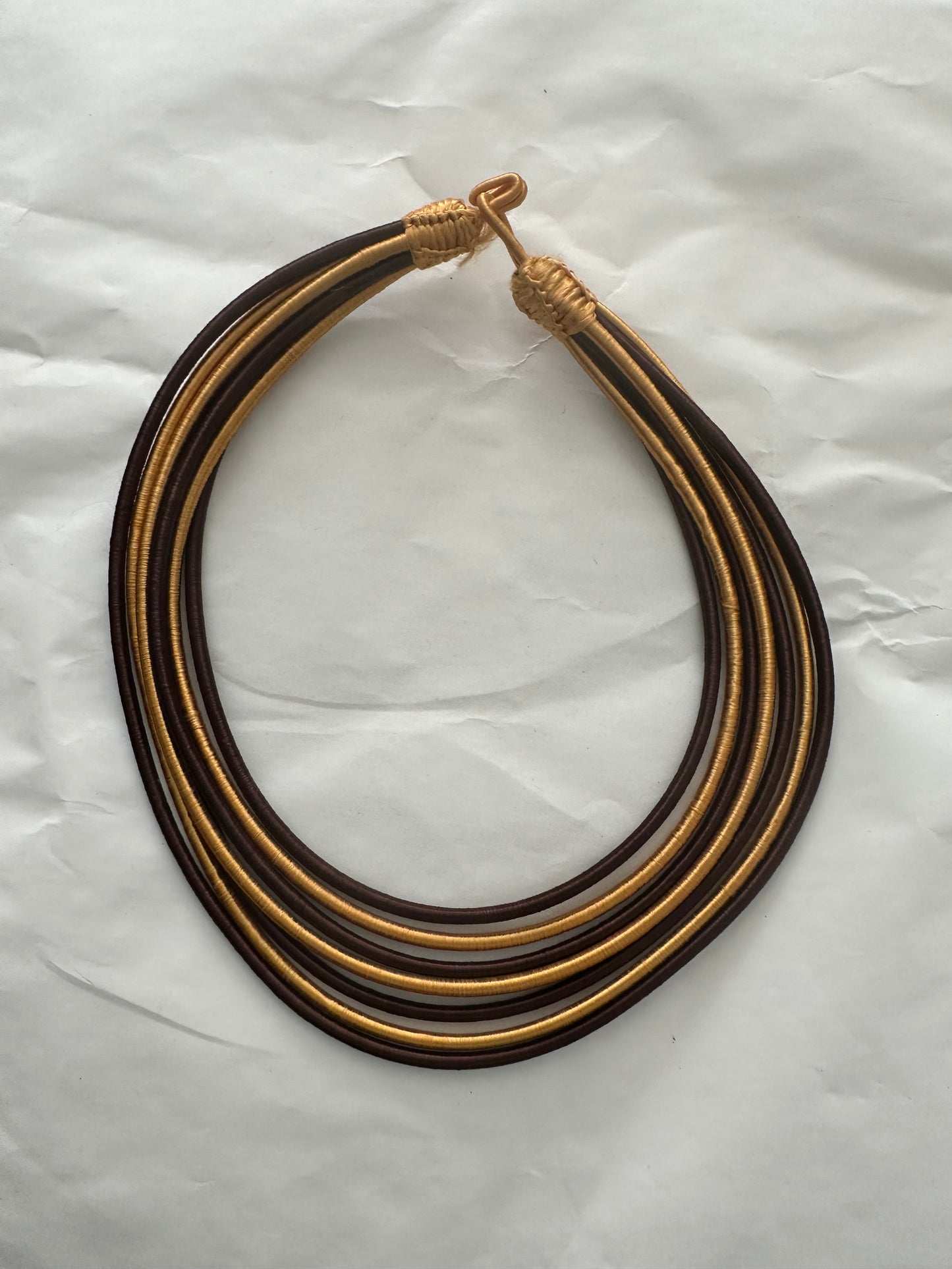 Brown and gold silk layered necklace - 7 strands