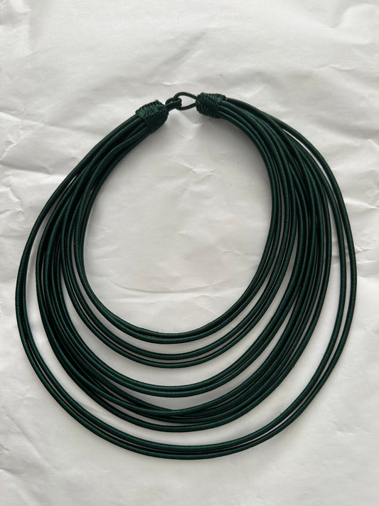 12 strand - Dark Green silk rope layered statement necklace
