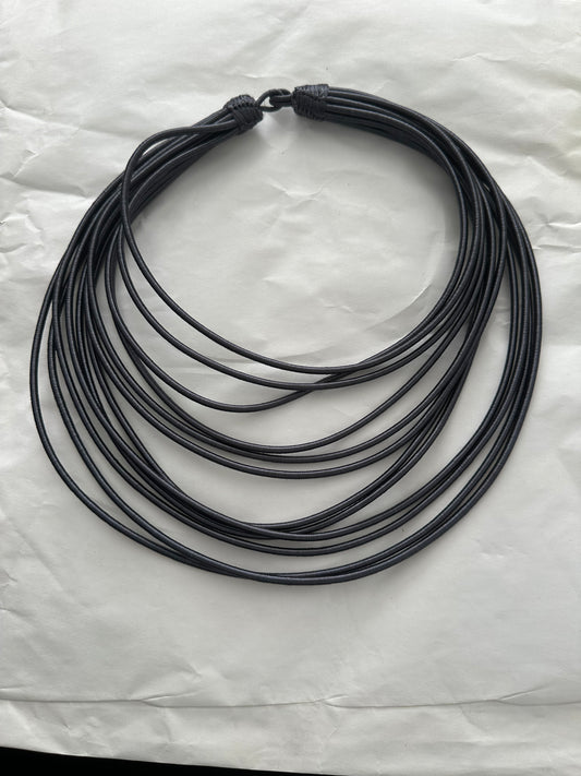 Dark silver silk layered necklace - 12 strands