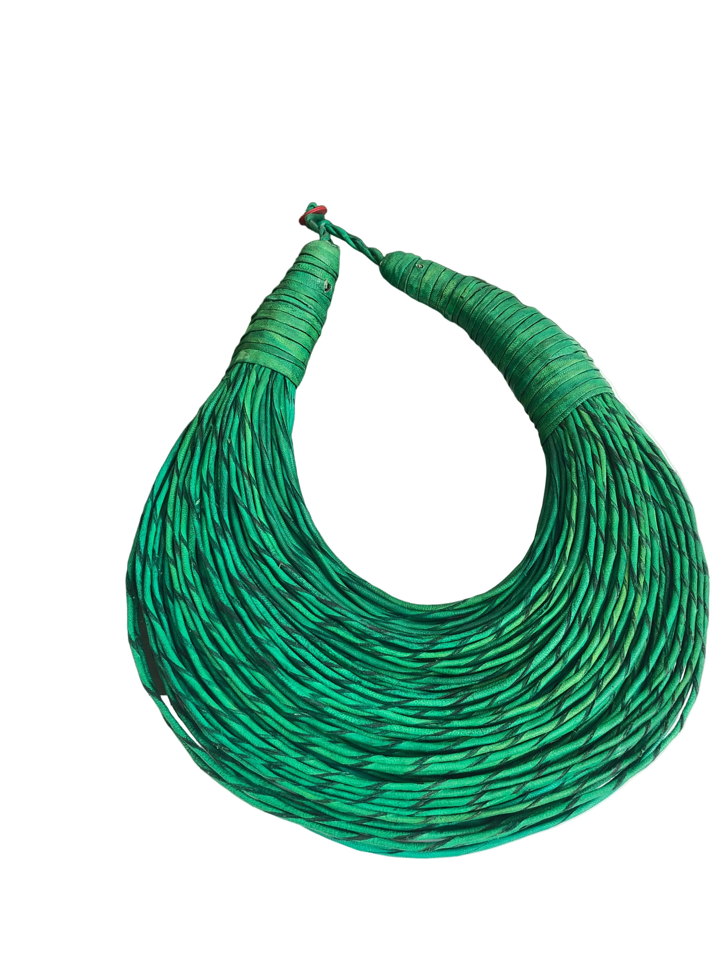 Green leather layered statement necklace