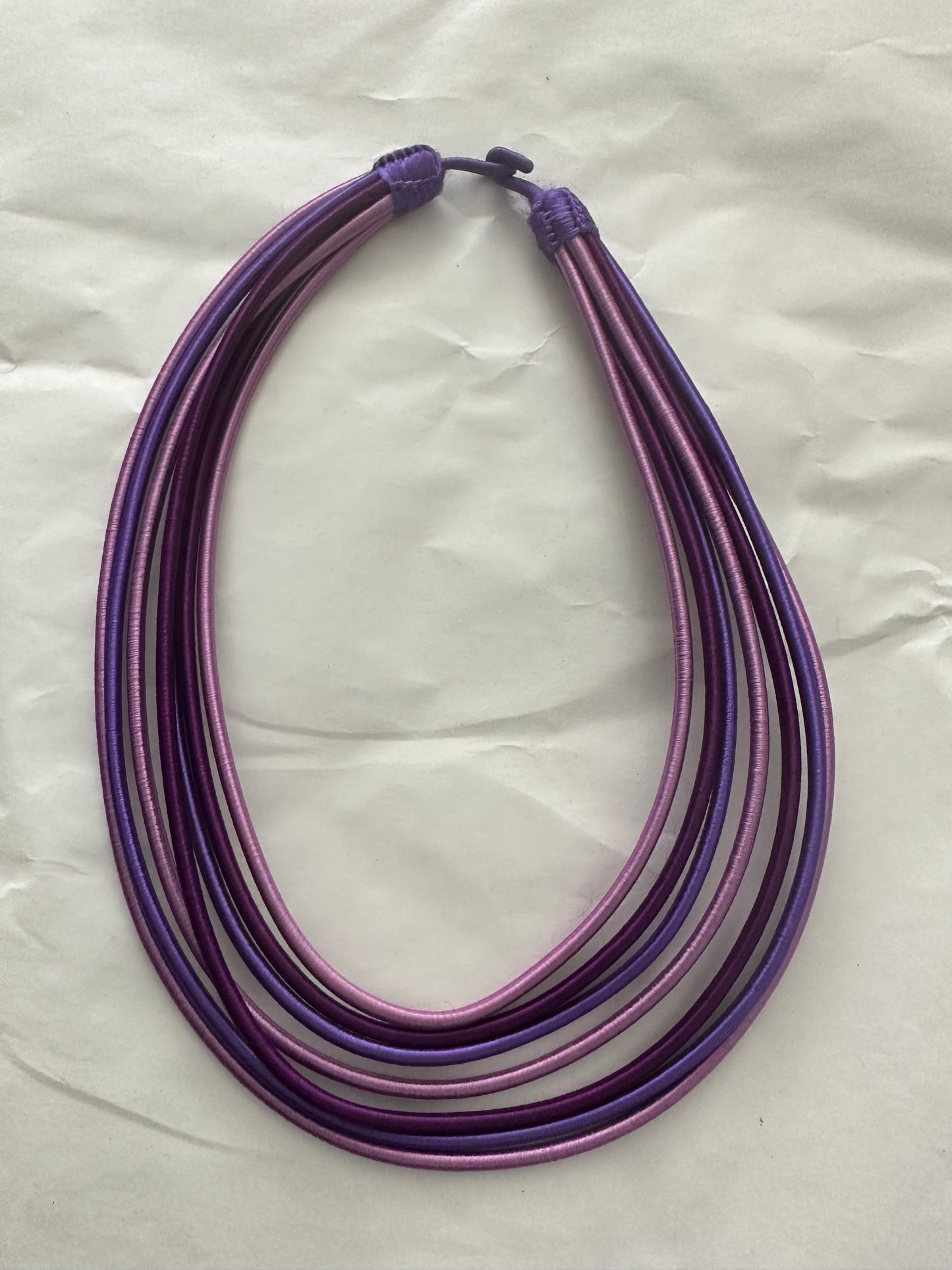Mixed purple silk layered necklace - 7 strands