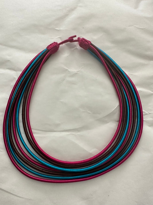 Multi-coloured silk layered necklace - 7 strands