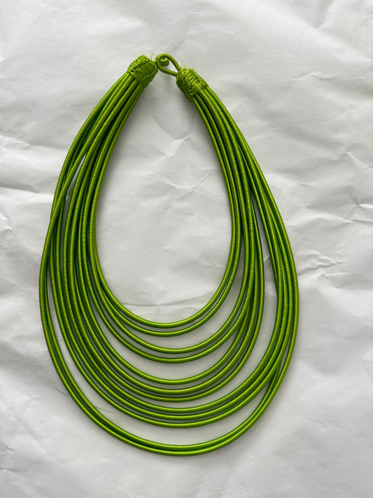 12 strand - Olive green silk rope layered statement necklace
