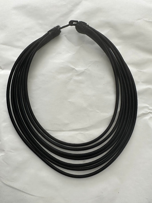 Black silk layered necklace - 7 strands
