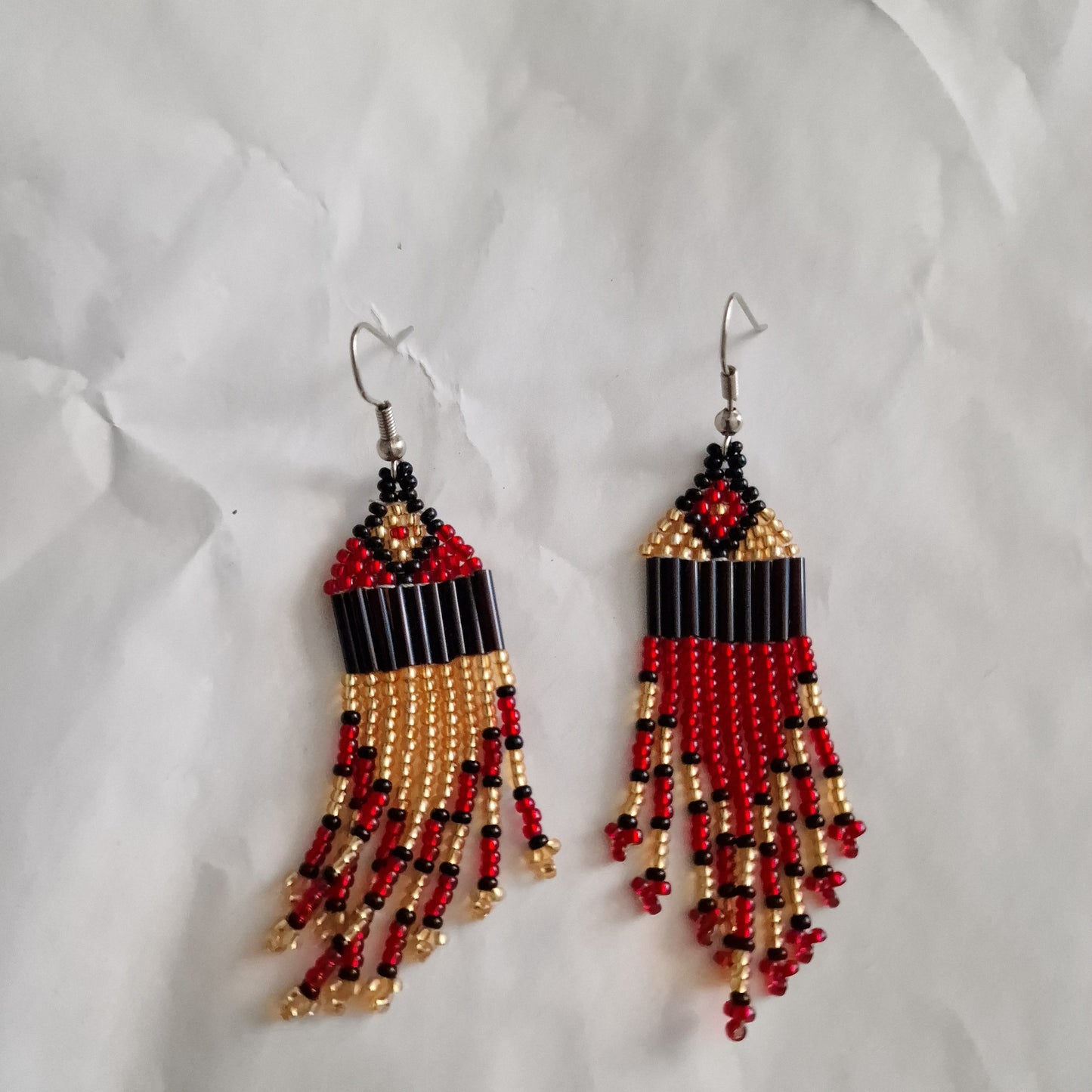 Red statement tassel Long Drop Earrings Handmade