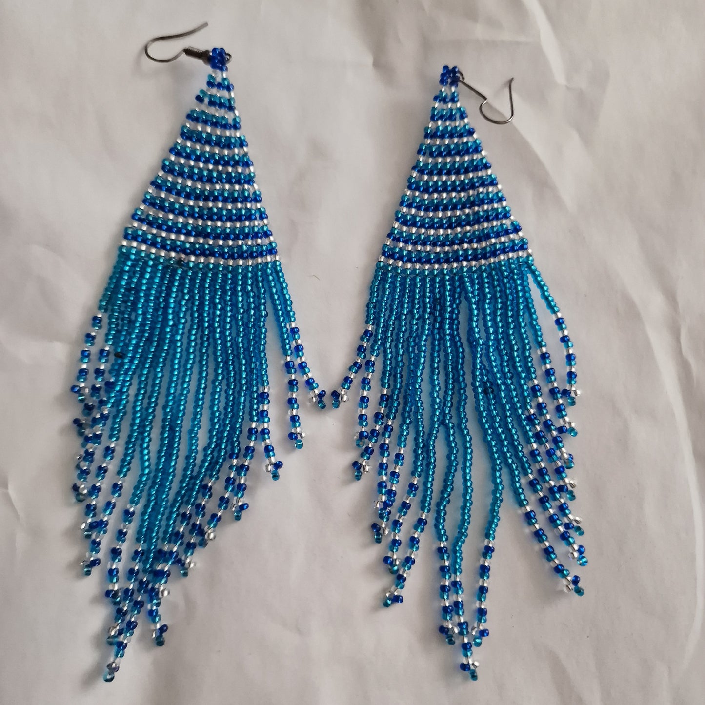 Blue Tassels Long Drop Earrings Handmade