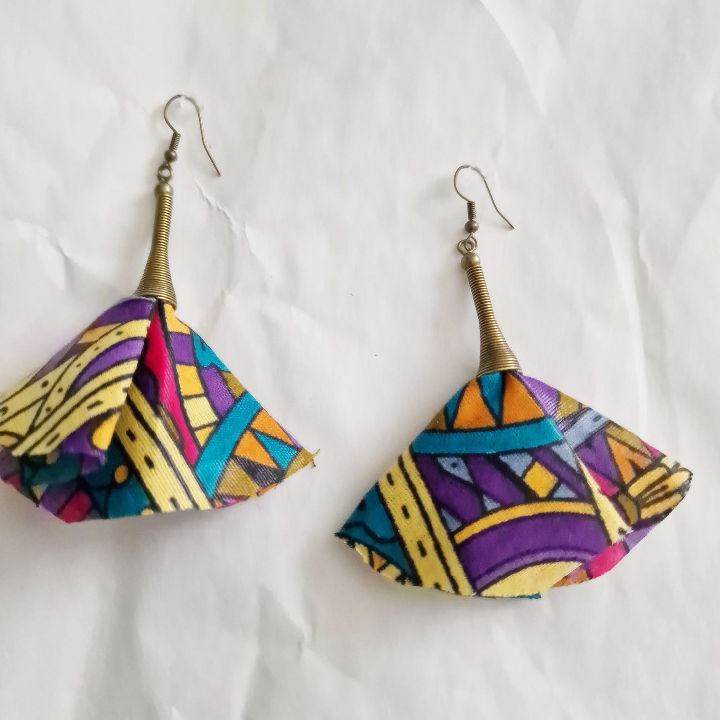 Colourful African fabric statement earrings