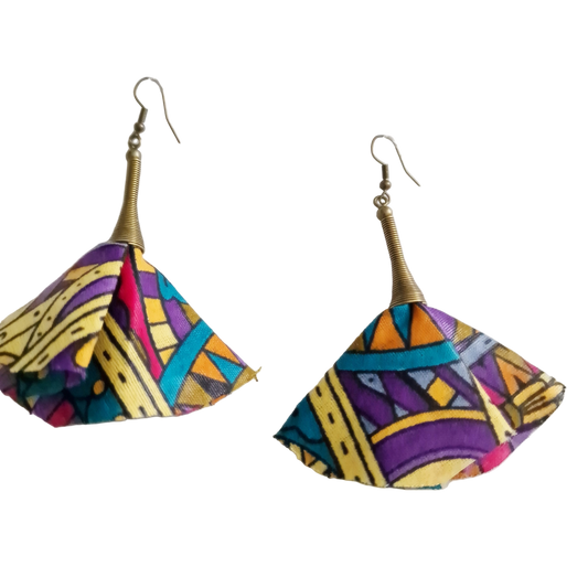 Colourful African fabric statement earrings
