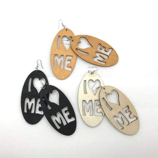 I Love Me Earrings - Wooden