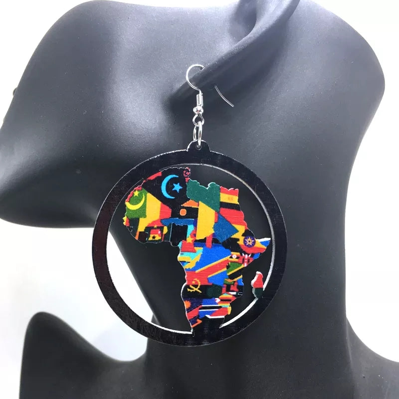 Large 8cm Wooden Africa Map earrings