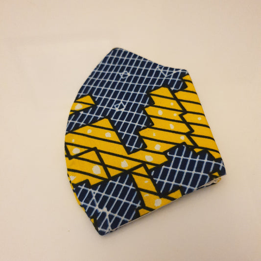 Blue and yellow fabric cotton face mask