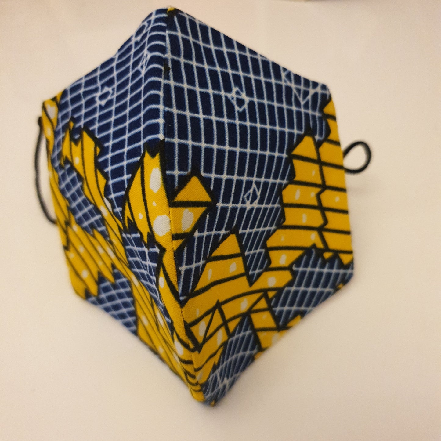 Blue and yellow fabric cotton face mask
