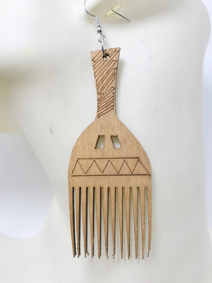Afro comb - Afro Pic Wooden Earrings