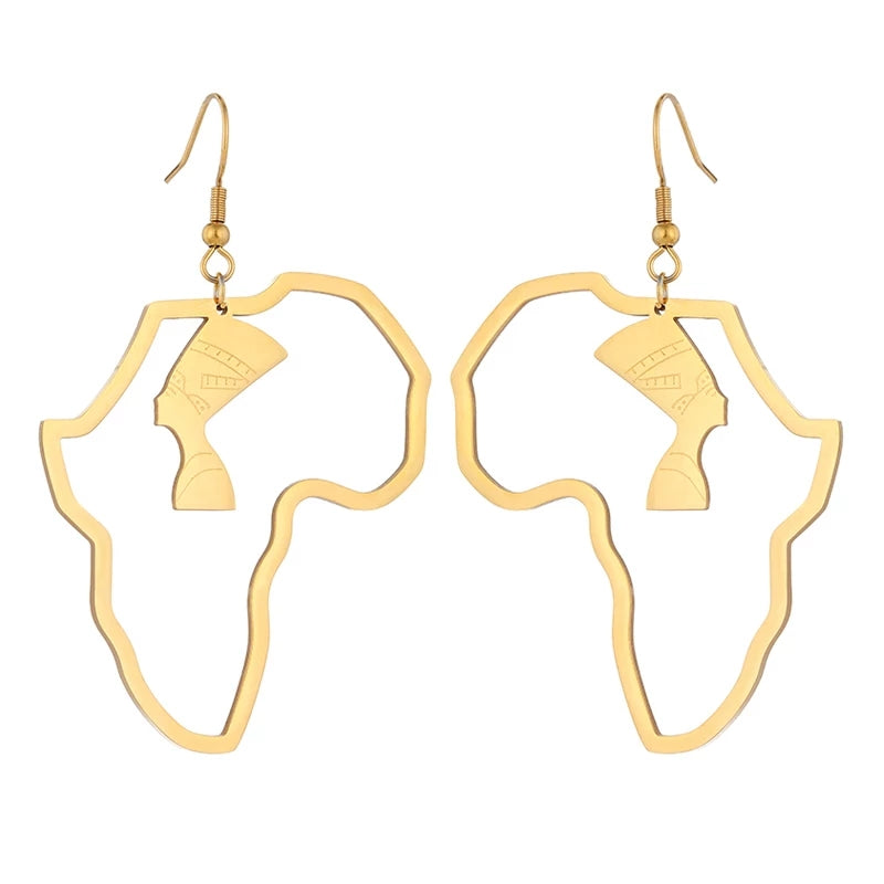 Queen Nefertiti Earrings African Map Earrings