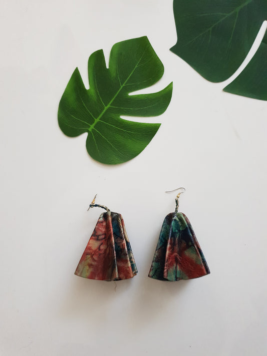 Leather statement earrings - batik print