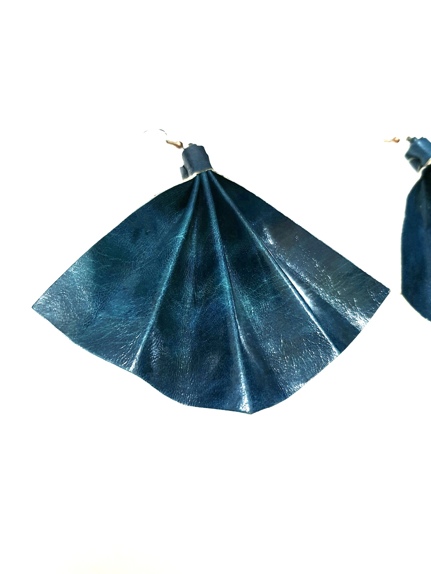 Fan shaped statement earrings - Teal blue