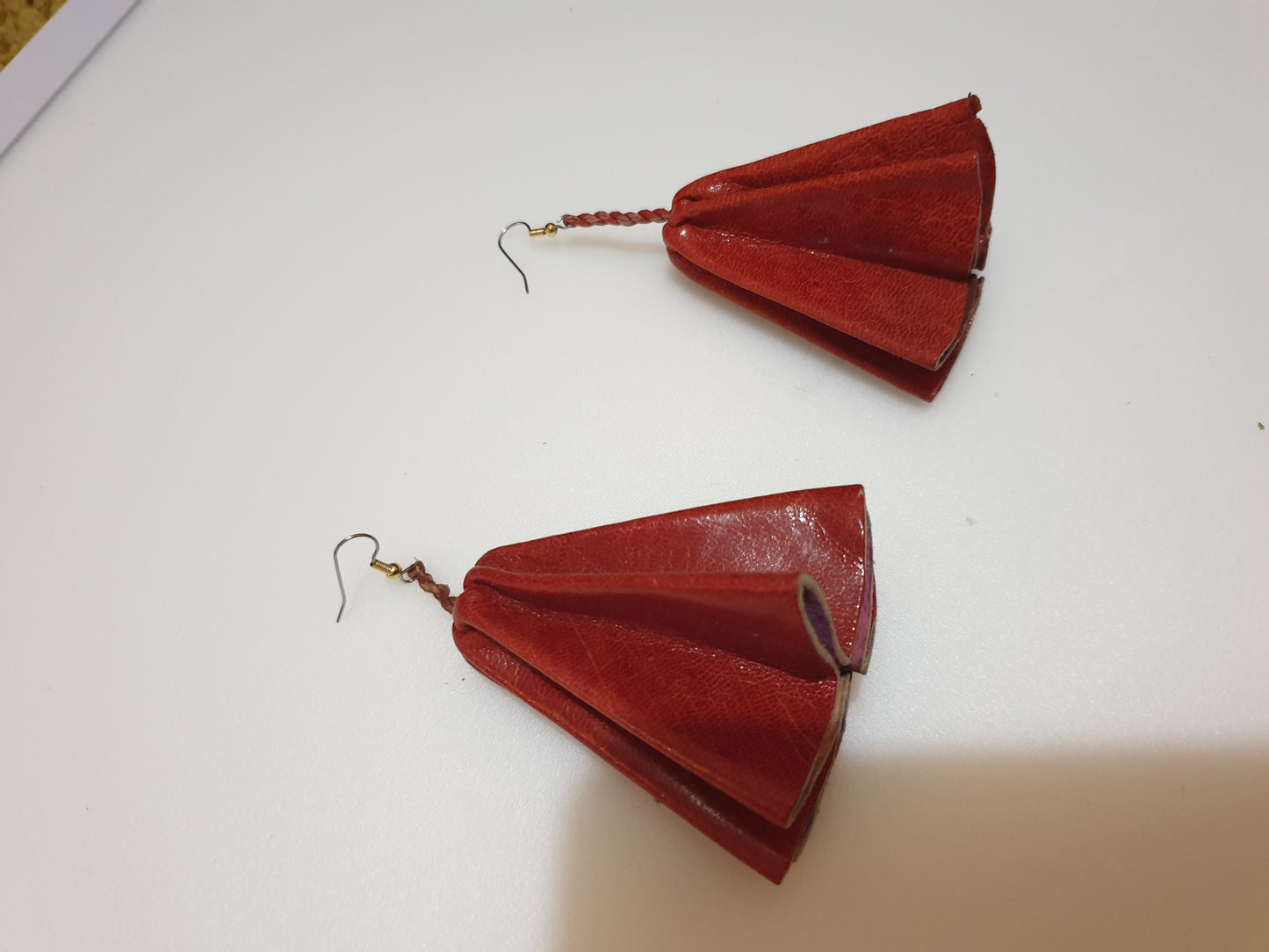 Leather statement parachute earrings - Brown