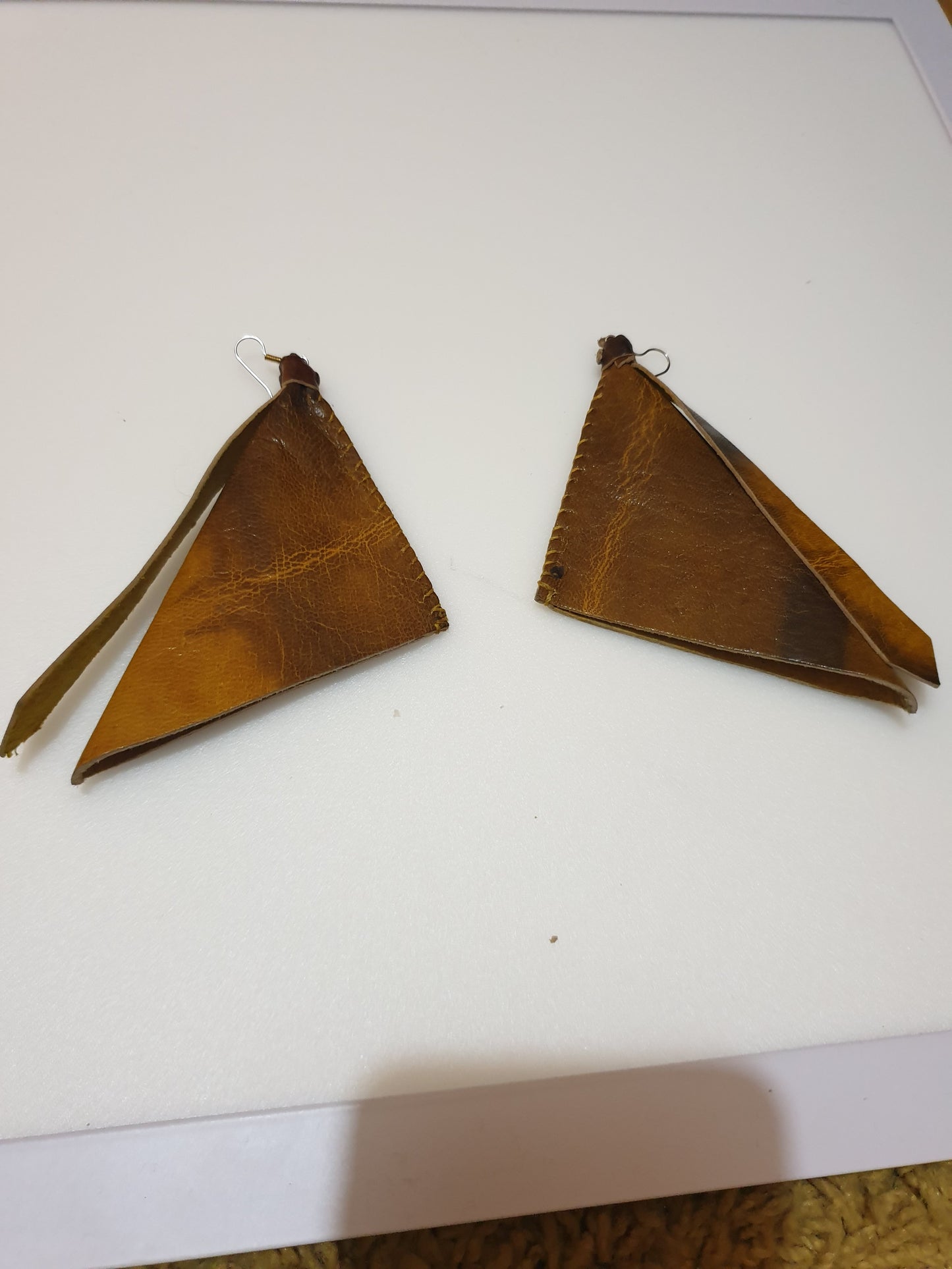 Geometric leather statement earrings - Tan