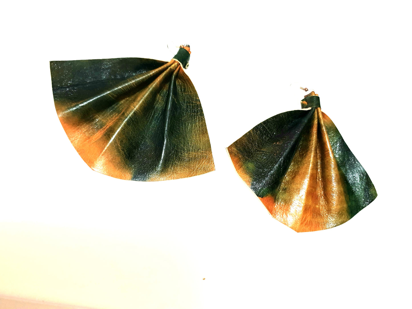 Fan shaped statement earrings - brown & green