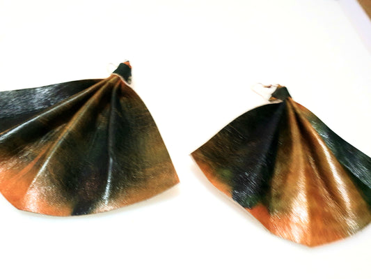 Fan shaped statement earrings - brown & green