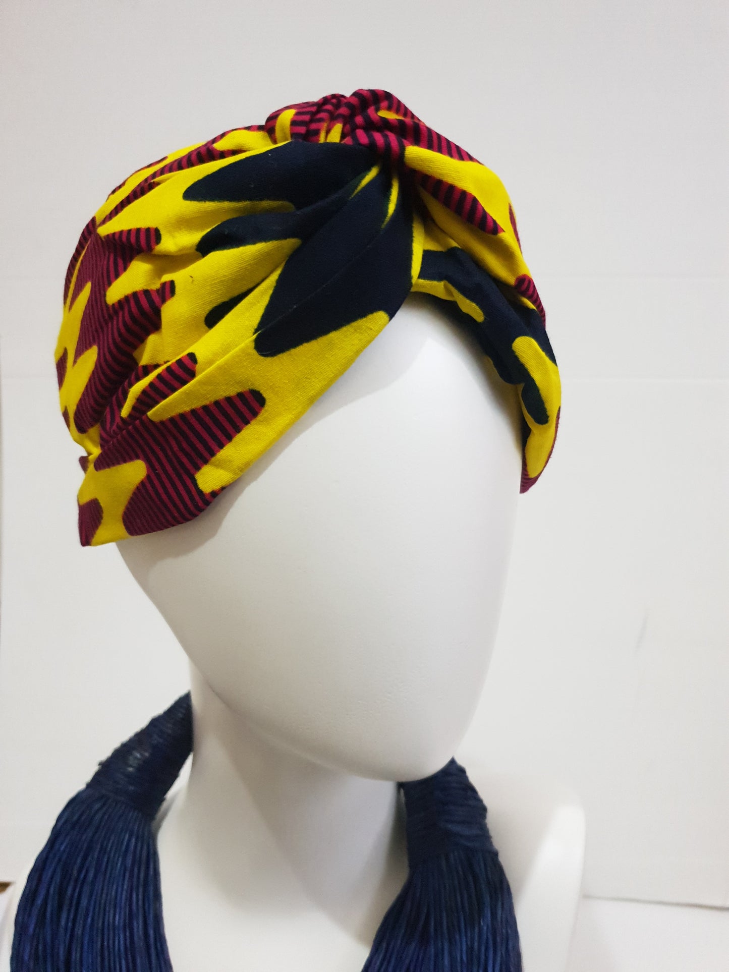 Multi-colour yellow African print turban style headband