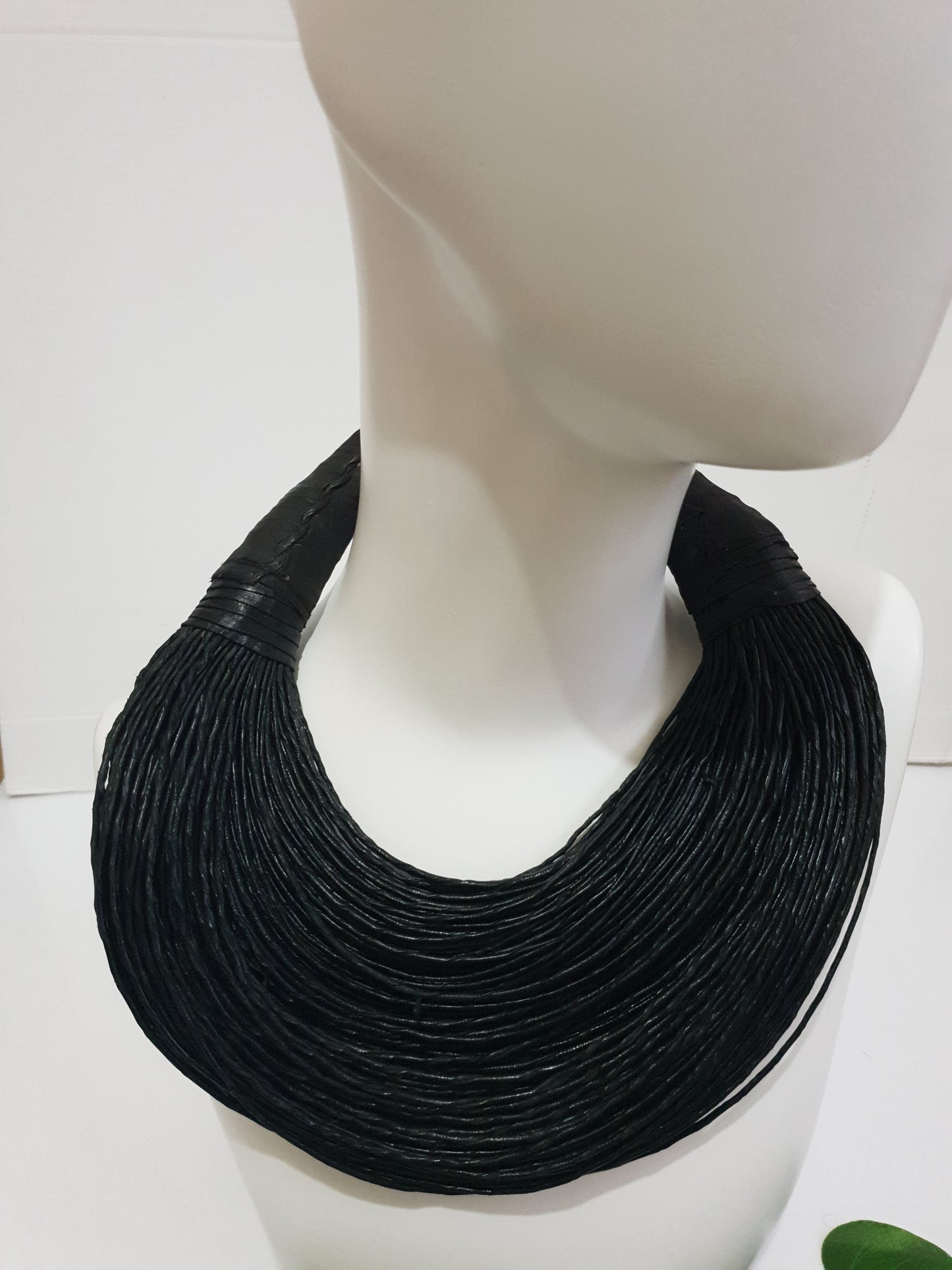 Leather layered statement necklace - Black or Dark brown