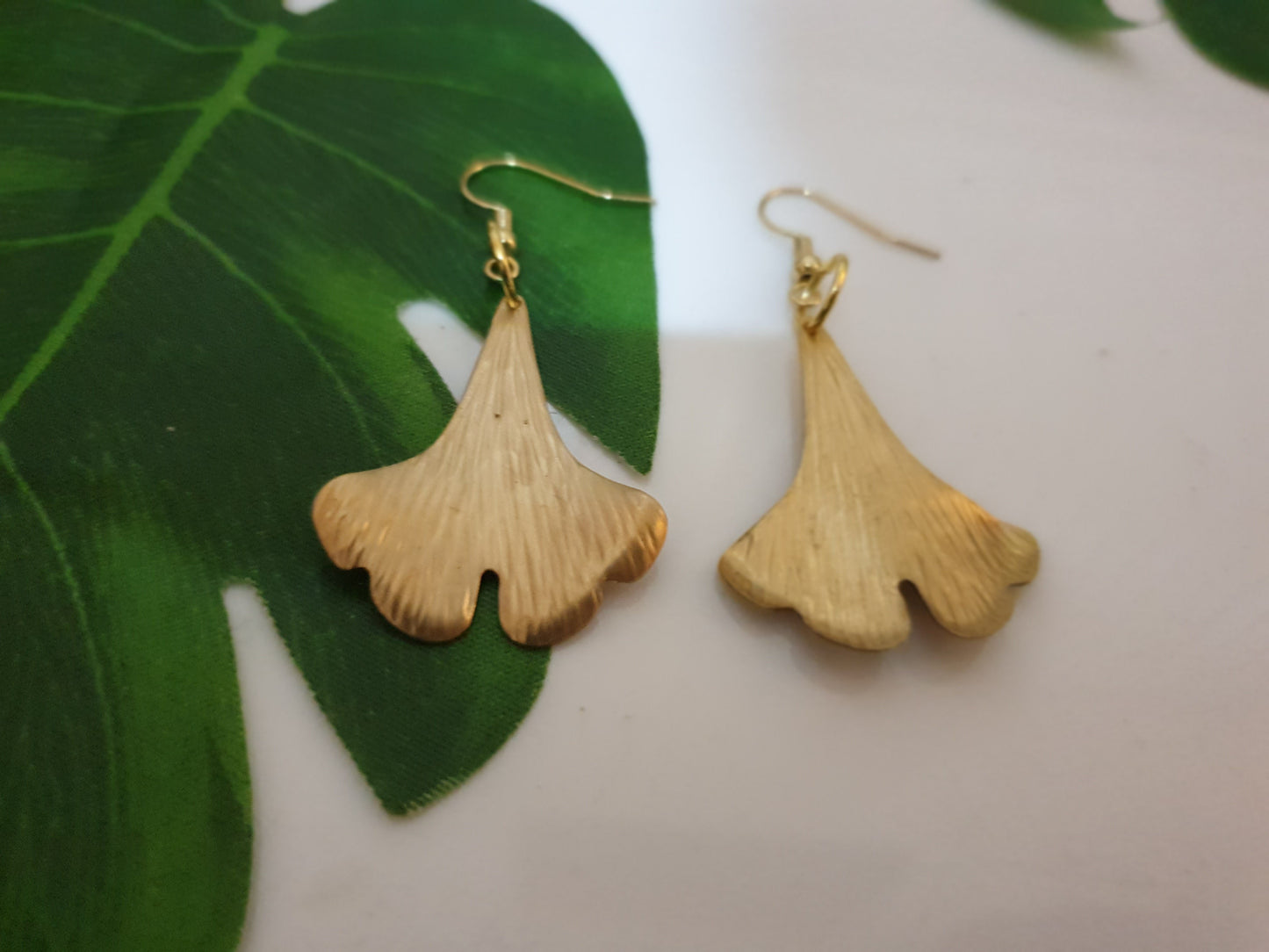 Raw brass textured Ginkgo Leaf Earrings