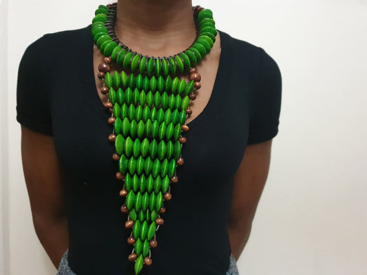 Green large statement rosewood necklace