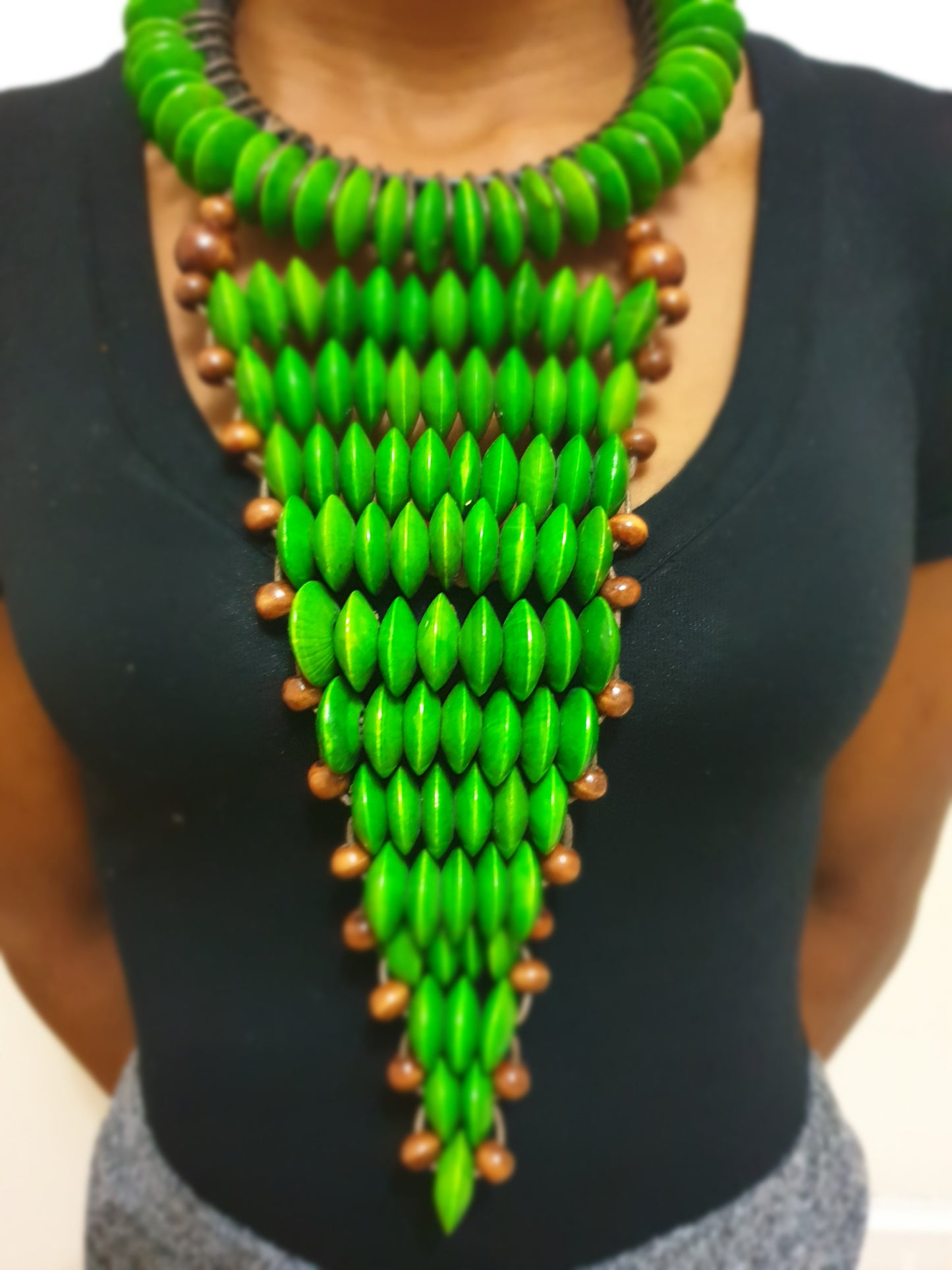 Green large statement rosewood necklace