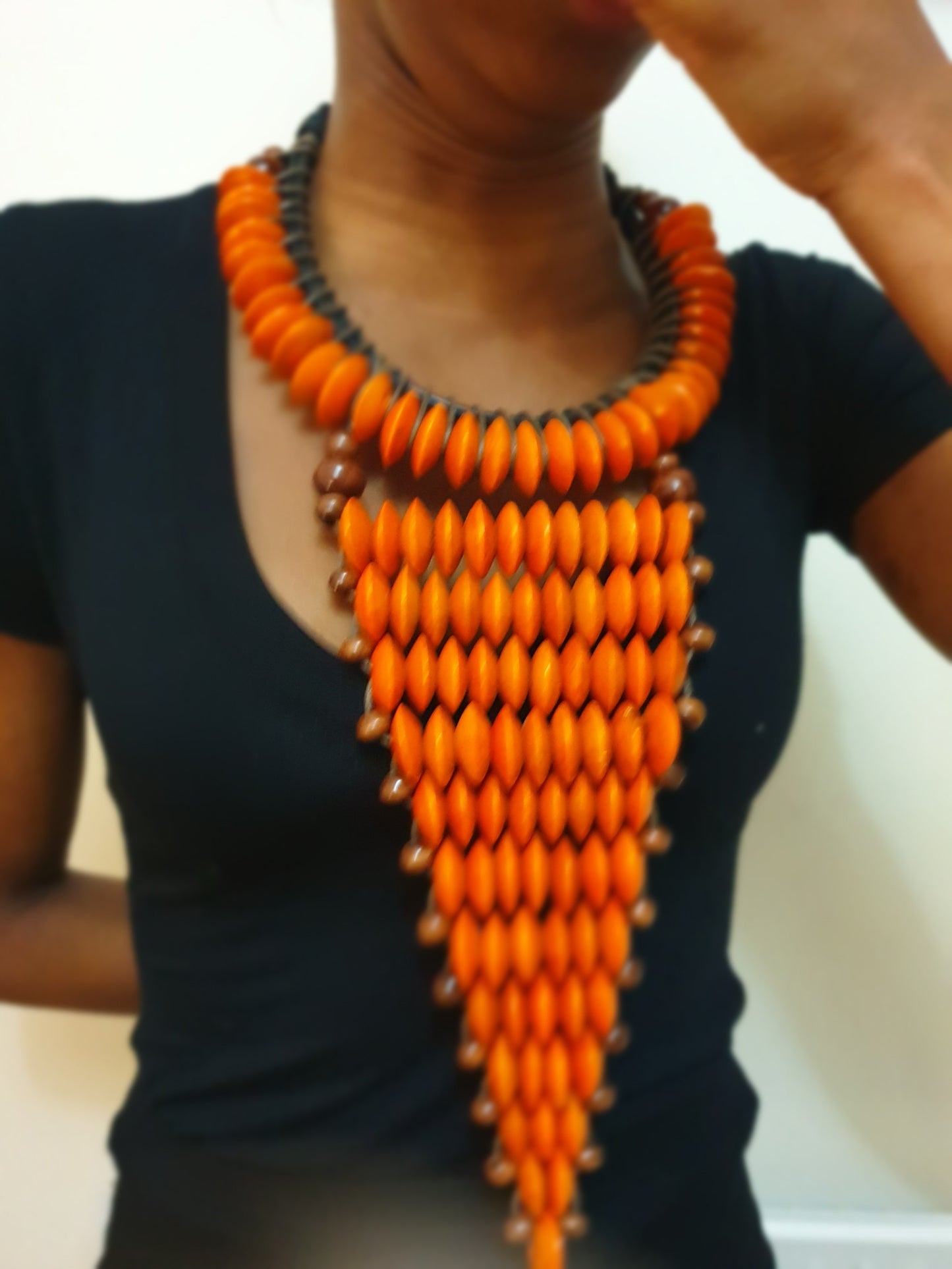 Orange large statement rosewood necklace