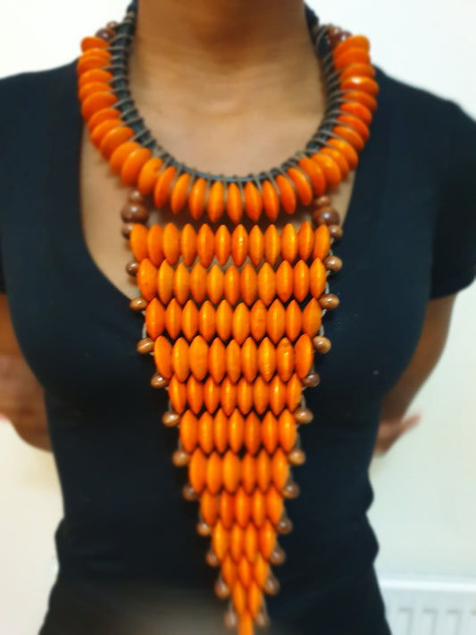 Orange large statement rosewood necklace