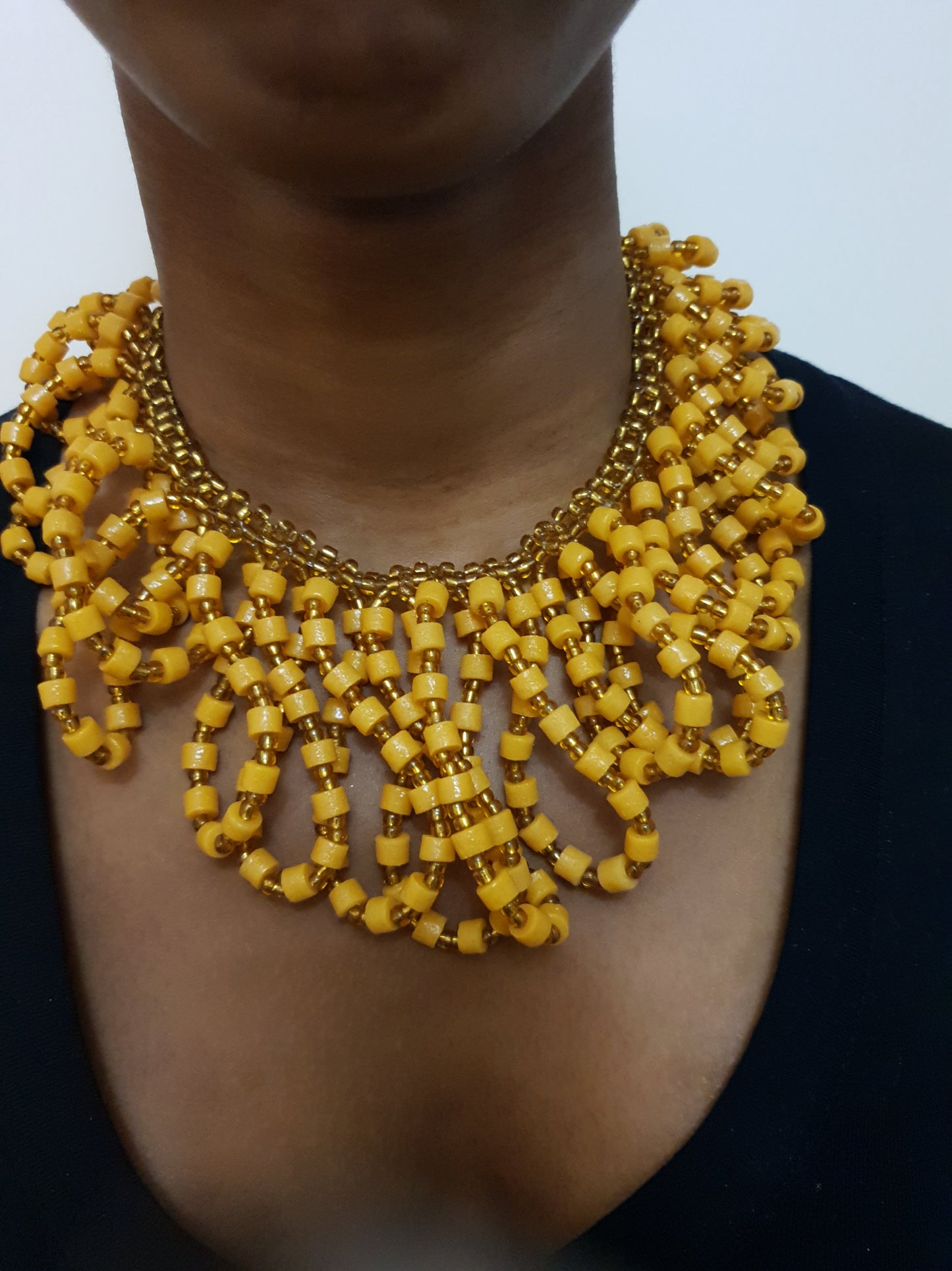 Bead statement necklace - golden brown