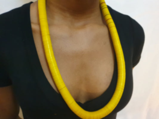 Yellow African flatbead statement necklace