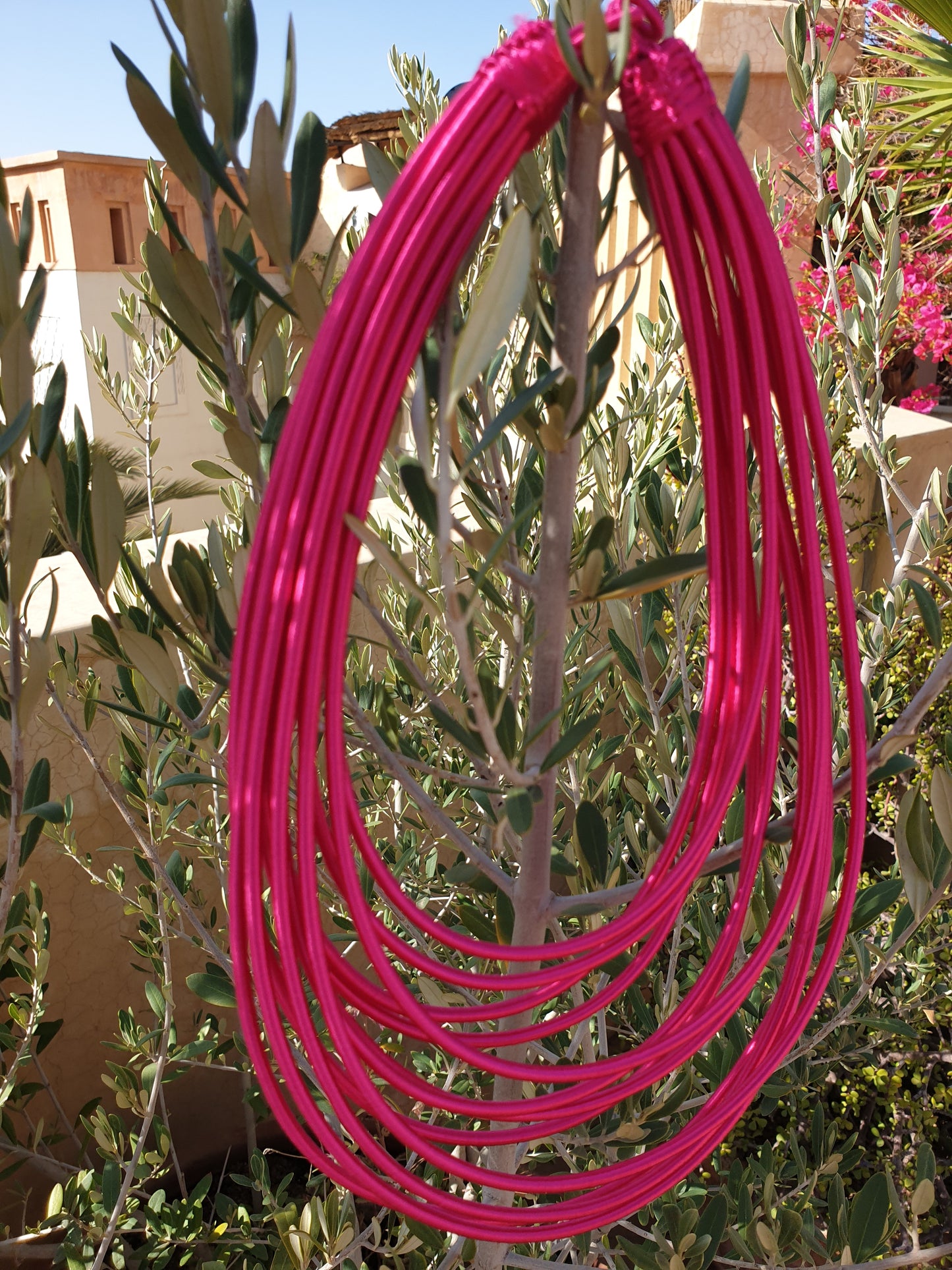 12 strand - fuschia silk rope layered statement necklace