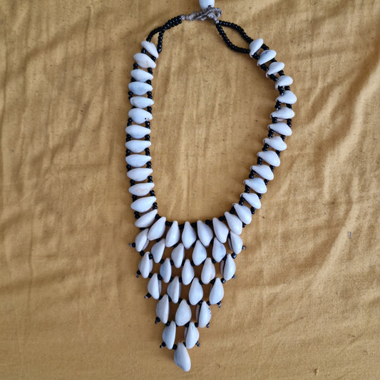 Cowrie bead bib statement necklace