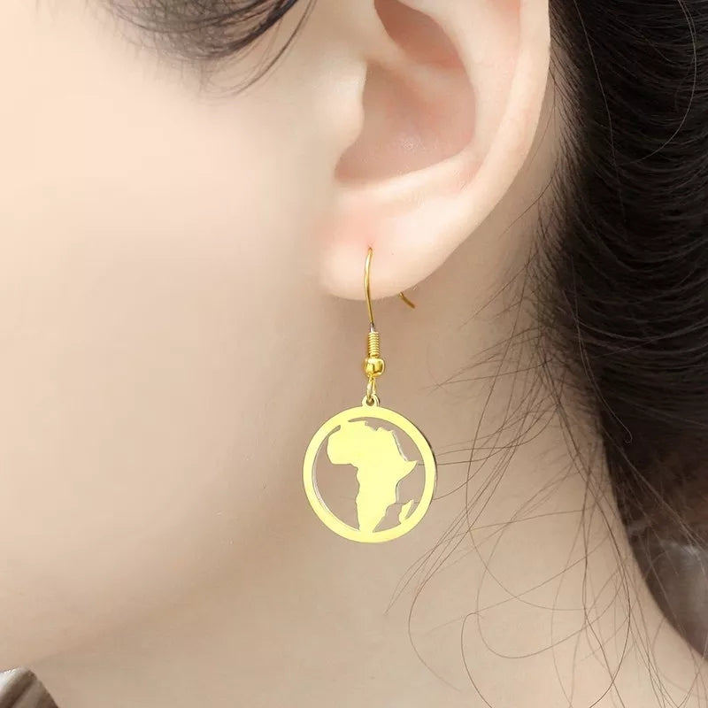 Gold Africa Shape African Outline Ethnic Afrocentric Earrings