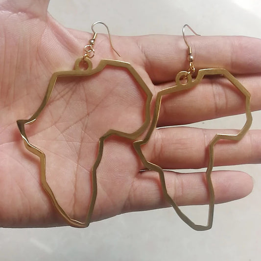 Large Africa outline earring 7cm - Gold