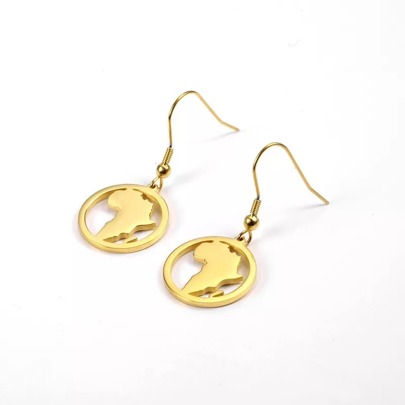 Gold Africa Shape African Outline Ethnic Afrocentric Earrings