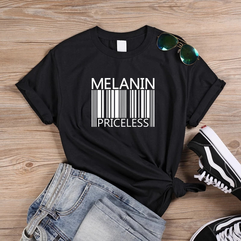 Melanin Priceless Slogan T Shirt Barcode Graphic - Black T Shirts