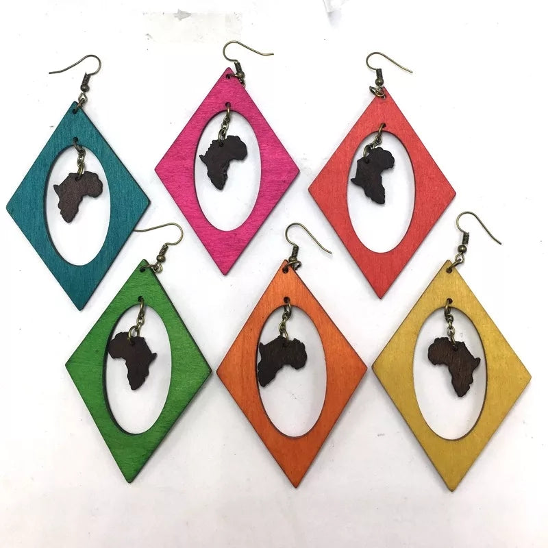 African Map Wooden Earrings - Tan