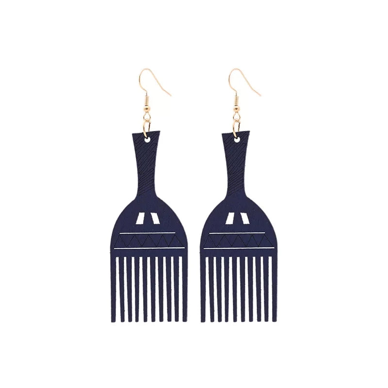 Afro comb - Afro Pic Wooden Earrings