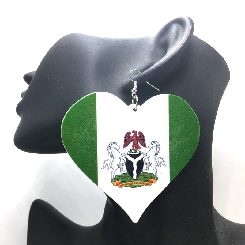 Nigeria Heart wooden earrings